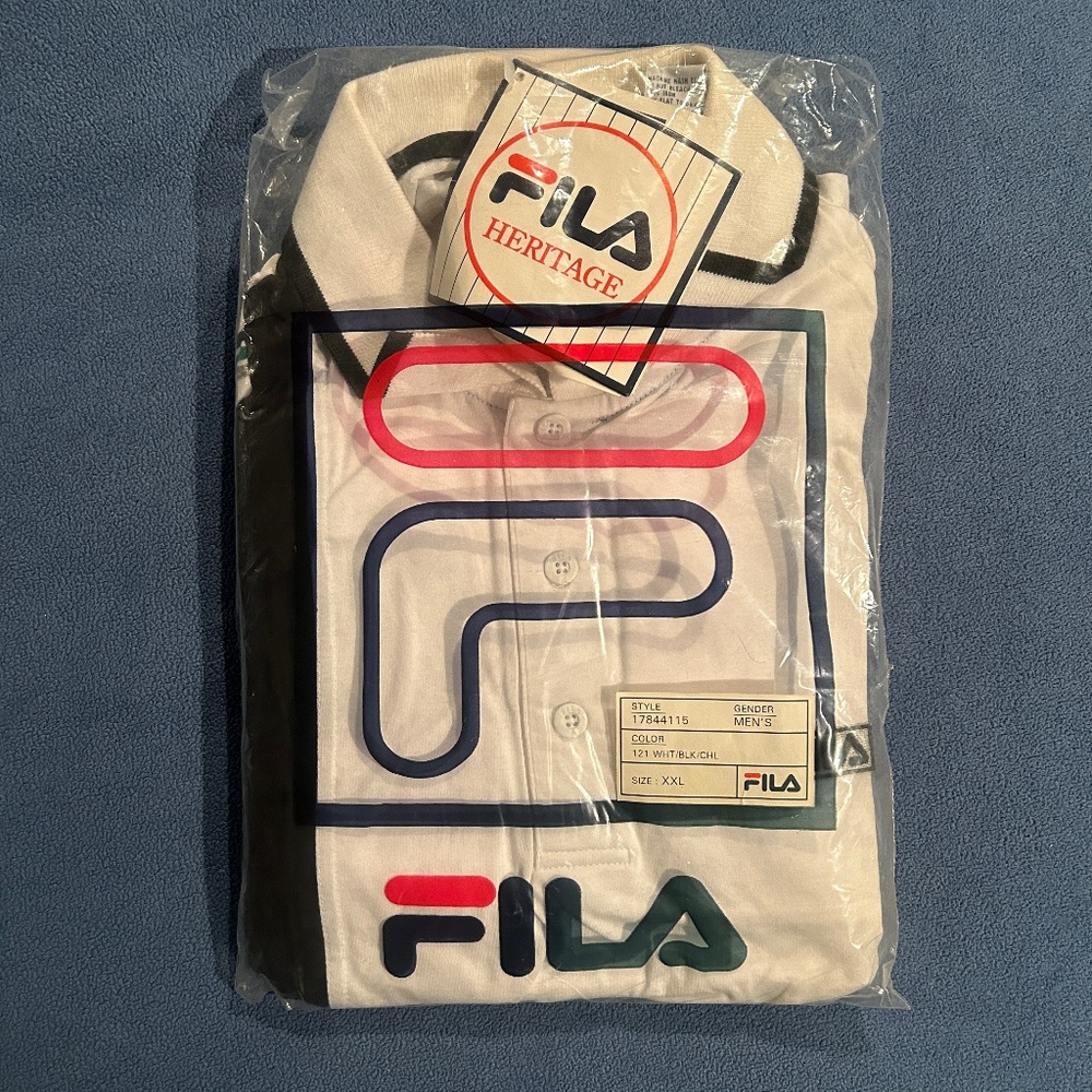 Brand new with tags original 80's vintage unopened white fila XXL tennis polo